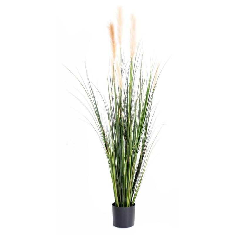 Carex GF artificiel avec fleurs blanches et beiges et pot en PVC